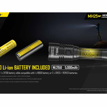 Nitecore MH25-V2 Dual Fuel Long Range USB-C Rechargeable LED Flashlight - 1300 Lumens - Includes 1 x 21700
