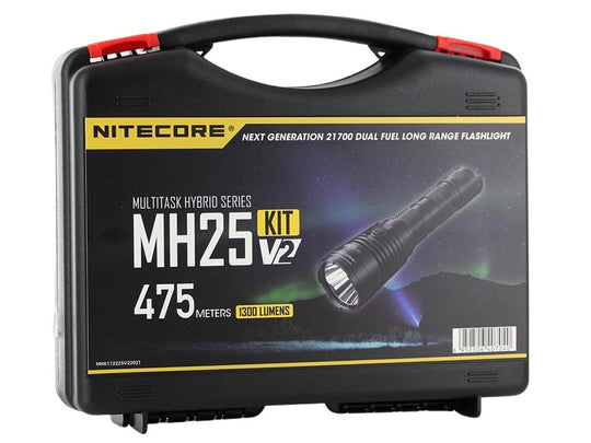 Nitecore MH25-V2 Dual Fuel Long Range USB-C Rechargeable LED Flashlight Hunting Kit - 1300 Lumens - Includes 1 x 21700, Filter, Weapon Mount and Holster