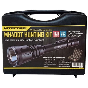 Nitecore MH40GT 1000 Lumen LED Flashlight Night Hunting Kit with GM02 Weapon Mount, RSW1 Pressure Switch, NFR60 Red Filter, NFG60 Green Filter - Fits Picatinny Railed Guns