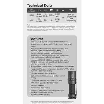 Nitecore Multitask MT1C Pro LED Flashlight - NiteLab UHi 20 - 1000 Lumens - Includes 1 x 18350 with Built-in USB-C Charging Port