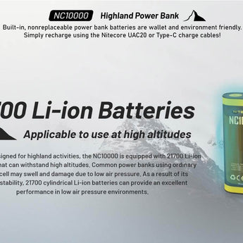 Nitecore NC10000 USB-C Highland Power Bank and Flashlight - 50 Lumens - 10000mAh