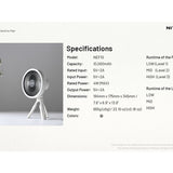 Nitecore NEF10 USB-C Rechargeable Multi-Functional Electric Fan - Uses Built-in 10000mAh Li-ion Battery Pack - White or Gray