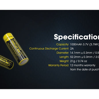 Nitecore NL1410 14500 1000mAh 3.7V Protected Lithium Ion (Li-ion) Button Top Battery
