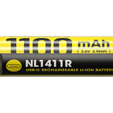 Nitecore NL1411R 14500 1100mAh 3.6V Protected 3A Lithium Ion (Li-ion) Button Top Battery with USB-C Charging Port