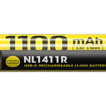 Nitecore NL1411R 14500 1100mAh 3.6V Protected 3A Lithium Ion (Li-ion) Button Top Battery with USB-C Charging Port