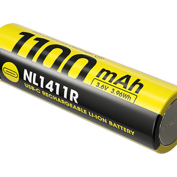 Nitecore NL1411R 14500 1100mAh 3.6V Protected 3A Lithium Ion (Li-ion) Button Top Battery with USB-C Charging Port
