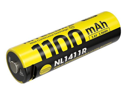 Nitecore NL1411R 14500 1100mAh 3.6V Protected 3A Lithium Ion (Li-ion) Button Top Battery with USB-C Charging Port