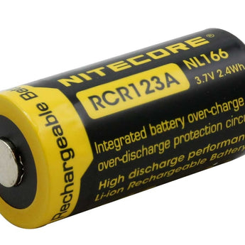 Nitecore NL166 RCR123A / 16340 650mAh 3.7V Protected Lithium Ion (Li-ion) Button Top Battery - Blister Pack