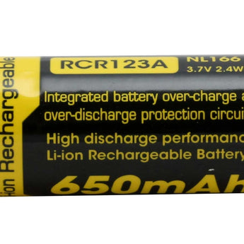 Nitecore NL166 RCR123A / 16340 650mAh 3.7V Protected Lithium Ion (Li-ion) Button Top Battery - Blister Pack