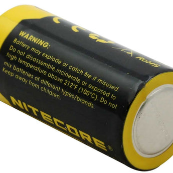 Nitecore NL166 RCR123A / 16340 650mAh 3.7V Protected Lithium Ion (Li-ion) Button Top Battery - Blister Pack