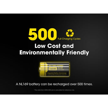 Nitecore NL169 RCR123A / 16340 950mAh 3.6V Protected Lithium Ion (Li-ion) Button Top Battery