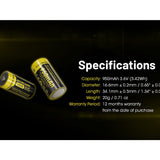 Nitecore NL169 RCR123A / 16340 950mAh 3.6V Protected Lithium Ion (Li-ion) Button Top Battery