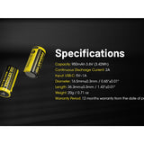 Nitecore NL169R 16340 950mAh 3.6V Lithium Ion (Li-ion) Button Top Battery with USB-C Charging Port
