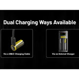 Nitecore NL169R 16340 950mAh 3.6V Lithium Ion (Li-ion) Button Top Battery with USB-C Charging Port