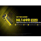 Nitecore NL169R 16340 950mAh 3.6V Lithium Ion (Li-ion) Button Top Battery with USB-C Charging Port