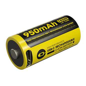 Nitecore NL169R 16340 950mAh 3.6V Lithium Ion (Li-ion) Button Top Battery with USB-C Charging Port