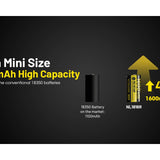 Nitecore NL1816R 18350 1600mAh 3.6V Lithium Ion (Li-ion) Button Top Battery with USB-C Charging Port