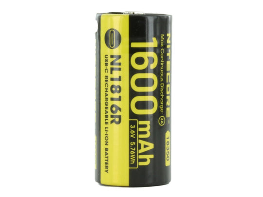Nitecore NL1816R 18350 1600mAh 3.6V Lithium Ion (Li-ion) Button Top Battery with USB-C Charging Port
