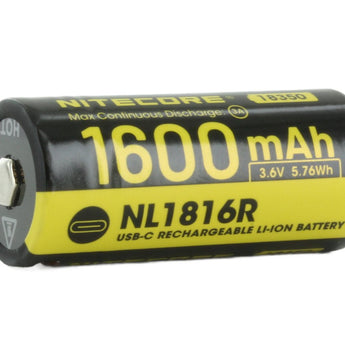 Nitecore NL1816R 18350 1600mAh 3.6V Lithium Ion (Li-ion) Button Top Battery with USB-C Charging Port
