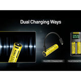 Diagram showing dual charging methods for a battery with text 'Dual Charging Ways'.