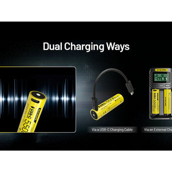 Diagram showing dual charging methods for a battery with text 'Dual Charging Ways'.