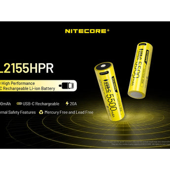 Nitecore NL2155HPR battery with specifications on a black background