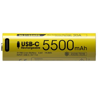 USB-C rechargeable battery with 5500mAh capacity on a white background