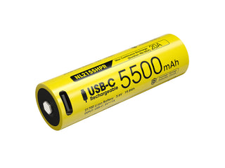 Yellow rechargeable battery with text on a white background