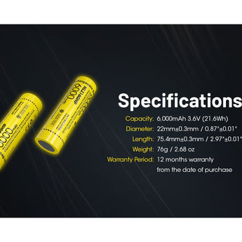 Nitecore NL2160HP 21700 6000mAh 3.6V Protected Lithium Ion (Li-ion) Button Top Battery
