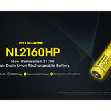 Nitecore NL2160HP 21700 6000mAh 3.6V Protected Lithium Ion (Li-ion) Button Top Battery