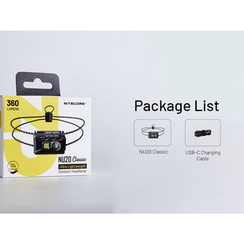 Nitecore NU20 Classic USB-C Rechargeable LED Headlamp - 360 Lumens - NiteLab UHE - Uses Built-in 500mAh Li-ion Battery Pack