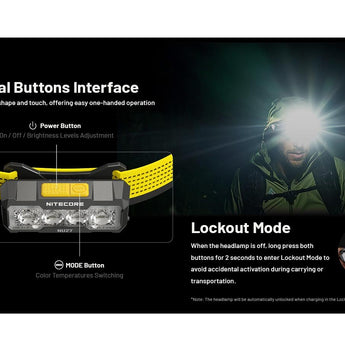 Nitecore NU27 USB-C Rechargeable LED Headlamp - 600 Lumens - MCT UHE - Uses Built-in 850mAh Li-ion Battery Pack - Shadow Black or Alpine White