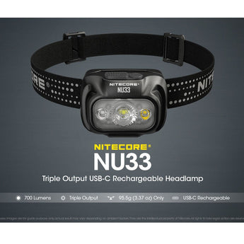 Nitecore NU33 USB-C Rechargeable LED Headlamp - 700 Lumens - Uses Built-in 2000mAh Li-ion battery Pack
