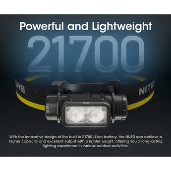 Nitecore NU50 USB-C Rechargeable LED Headlamp - 1400 Lumens - Uses Built-in 4000mAh Li-ion Battery Pack