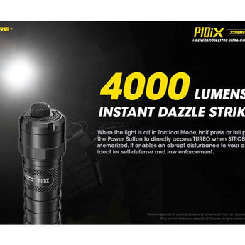 Nitecore P10iX USB-C Rechargeable LED Flashlight - 4000 Lumens - 4 x CREE XP-L2 V6 - Includes 1 x 21700 and NTH10 Holster