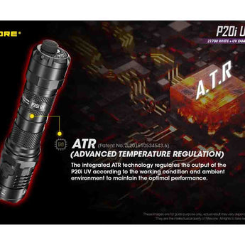 Nitecore P20i UV USB-C Rechargeable LED Flashlight - 1800 Lumens - Luminus SST-40-W - 320mW UV - Includes 1 x 21700 and NTH20 Holster