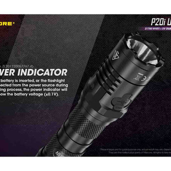 Nitecore P20i UV USB-C Rechargeable LED Flashlight - 1800 Lumens - Luminus SST-40-W - 320mW UV - Includes 1 x 21700 and NTH20 Holster