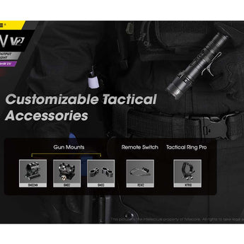 Nitecore P20 UV V2 Dual Output Tactical LED Flashlight - 1000 Lumens - 320mW UV Beam - CREE XP-L2 V6 - Uses 1 x 18650 or 2 x CR123A or 2 x RCR123A