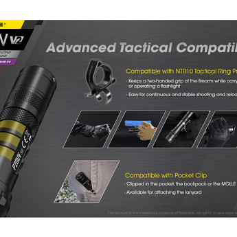 Nitecore P20 UV V2 Dual Output Tactical LED Flashlight - 1000 Lumens - 320mW UV Beam - CREE XP-L2 V6 - Uses 1 x 18650 or 2 x CR123A or 2 x RCR123A