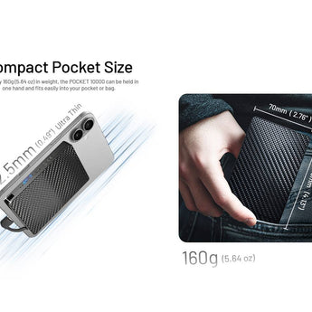 Nitecore POCKET10000 Carbon Fiber 10000mAh Li-ion Power Bank with Built-in USB-C Cable