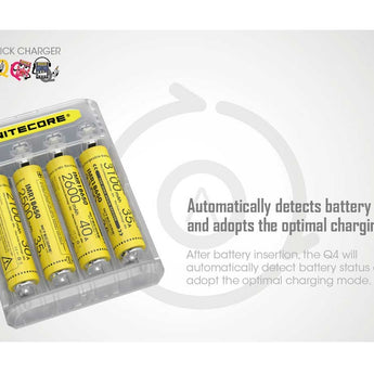 Nitecore Q4 4-Bay Quick Charger for Li-Ion, IMR Batteries - Comes in a Variety of Colors