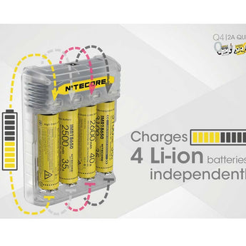 Nitecore Q4 4-Bay Quick Charger for Li-Ion, IMR Batteries - Comes in a Variety of Colors