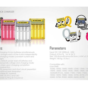 Nitecore Q4 4-Bay Quick Charger for Li-Ion, IMR Batteries - Comes in a Variety of Colors