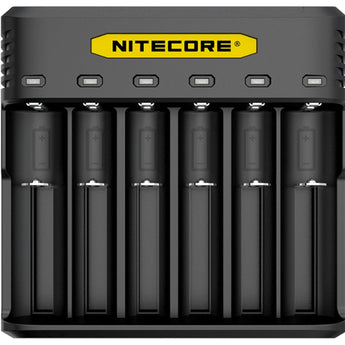 Nitecore Q6 6 Bay Battery Charger for Li-Ion, IMR Batteries - 2A Output - Fits 10440, 14500, 16500, 16340, 17500, 17650, 17670, 18350, 18490, 18500, 18650, 20700, 21700, 22650, 26500, 26650, and more