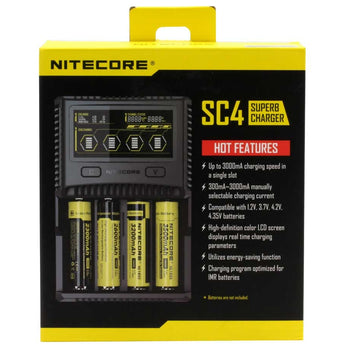 Nitecore Superb Charger SC4 4-Channel Selectable Current Smart Battery Charger for Li-ion, Ni-Cd, NiMH Batteries, and USB Devices