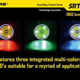 Nitecore SRT7 Revenger LED Flashlight with RGB Color Functions - CREE XM-L2 T6 LED - 960 Lumens - Uses 1 x 18650, 2 x 16340s or 2 x CR123As - Gray