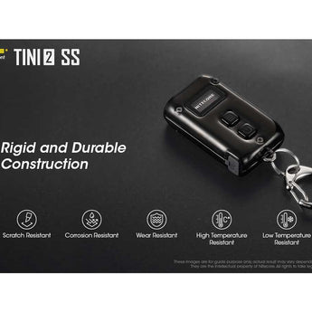 Nitecore TINI-2 Dual-Core USB-C Rechargeable LED Keychain Flashlight - 500 Lumens - 2 x OSRAM P8 - Uses Built-In 280mAh Li-ion Battery Pack - Aluminum Alloy, Stainless Steel, or Titanium - Black or Gray