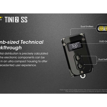 Nitecore TINI-2 Dual-Core USB-C Rechargeable LED Keychain Flashlight - 500 Lumens - 2 x OSRAM P8 - Uses Built-In 280mAh Li-ion Battery Pack - Aluminum Alloy, Stainless Steel, or Titanium - Black or Gray
