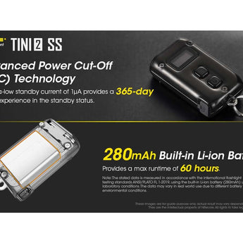 Nitecore TINI-2 Dual-Core USB-C Rechargeable LED Keychain Flashlight - 500 Lumens - 2 x OSRAM P8 - Uses Built-In 280mAh Li-ion Battery Pack - Aluminum Alloy, Stainless Steel, or Titanium - Black or Gray
