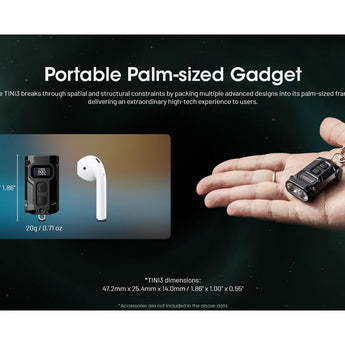 Nitecore TINI 3 USB-C Rechargeable LED Keylight - 600 Lumens - NiteLab MCT UHE - Uses Built-in 330mAh Li-ion Battery Pack - Black, Gray, or Orange